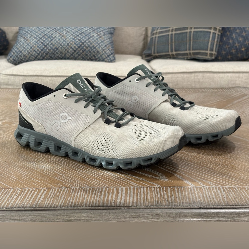 On Running Men's Frost and Olive Green Sneakers